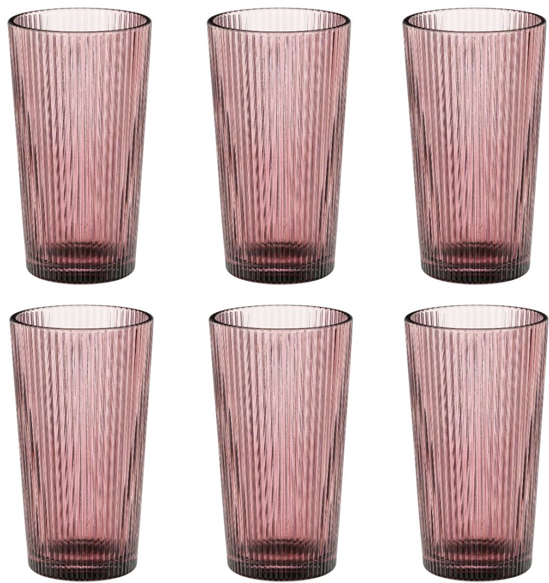 Mica Decorations Grigio Drinkglazen Set van 6 Stuks - Roze Longdrinkglazen - Vaatwasserbestendig - Breekbaar Glas - Longtail Serie - Hoogte 14 cm - Diameter 8 cm