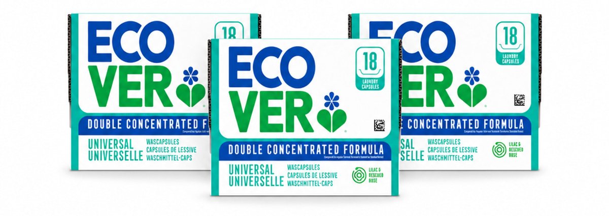 3 x Ecover - Wascapsules - Universal - Lilac & Rescued Rose - 18 Capsules - Voordeelverpakking - 3 stuks