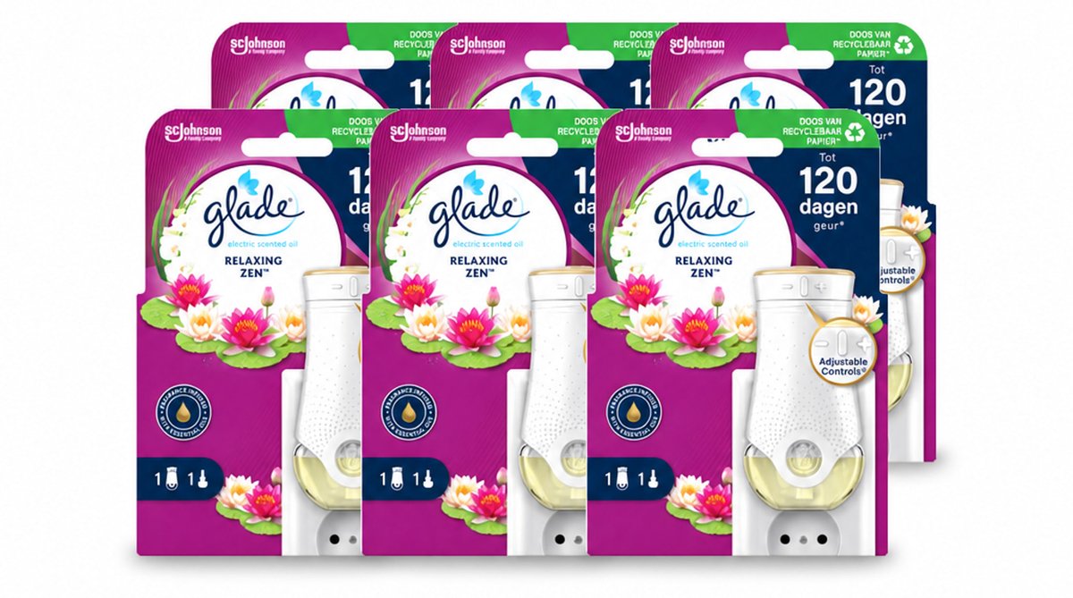 6 x Glade - Houder Elektrische Olie - Relaxing Zen - Voordeelverpakking - 6 stuks