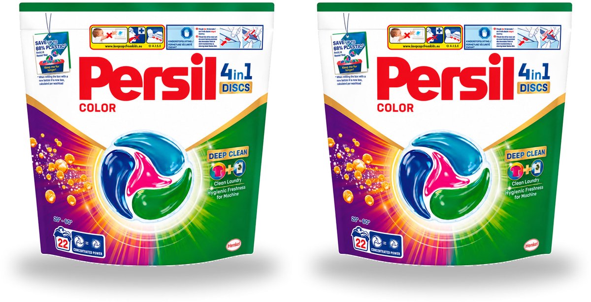 2 x Persil - Wasmiddel - Wasmiddelcapsules Discs Gekleurde Was - Voor Gekleurde Was - 22 wasbeurten - Bulkverpakking - 2 stuks