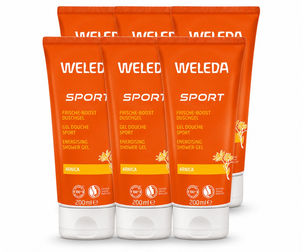 6 x WELEDA - Douchegel Sport - Arnica - 200 ml - Voordeelverpakking - 6 stuks