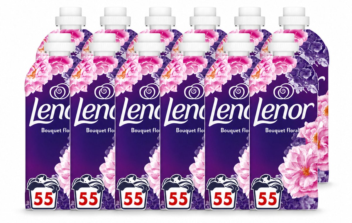 12 x Lenor - Wasverzachter - Bloemenboeket - Fris & Zacht - 55 Wasbeurten - Voordeelverpakking - 12 stuks
