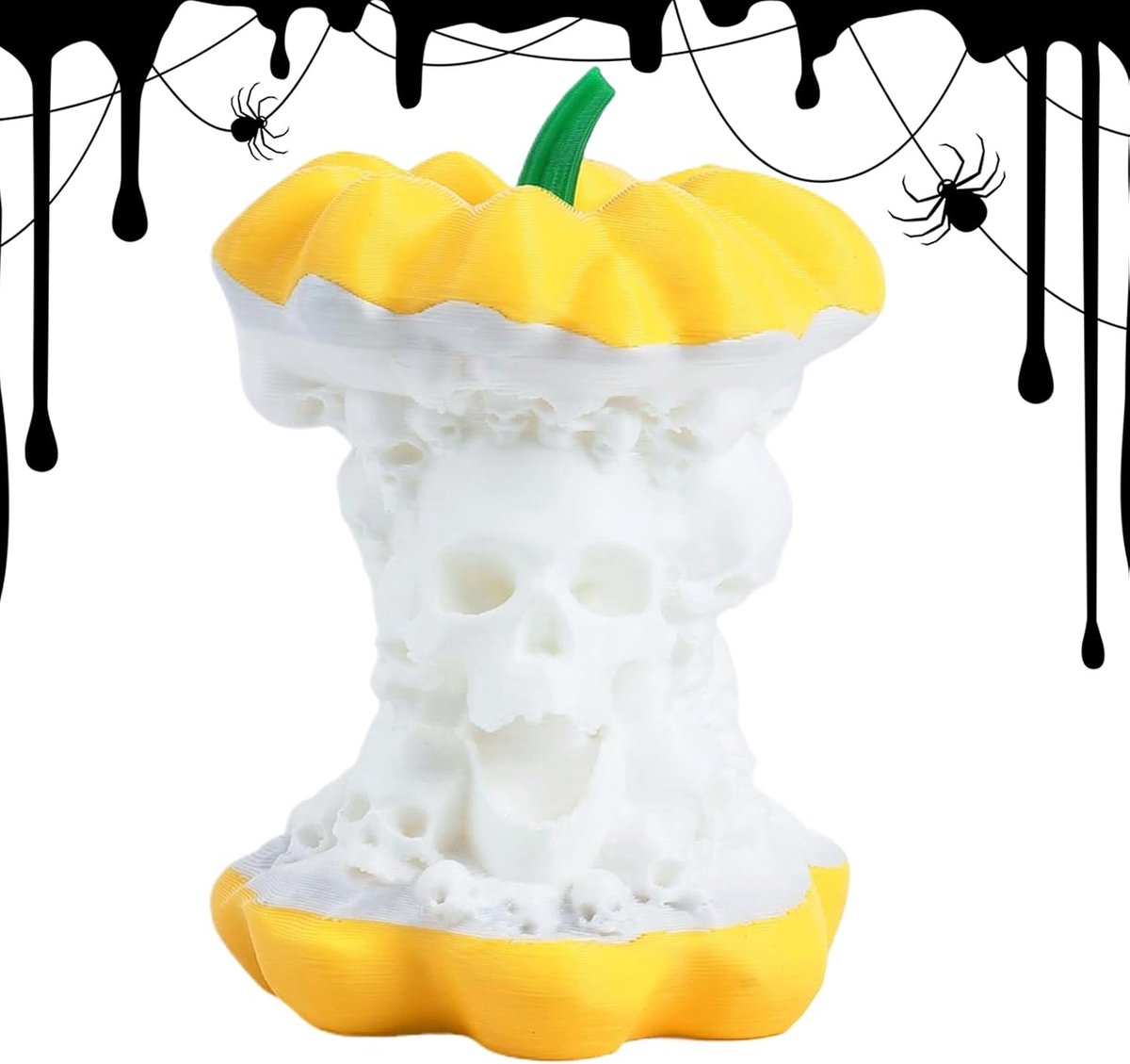 Halloween Pompoenlamp met Skeletontwerp - Lichtgewicht Beeldje voor Buiten en Binnen - Op Knoopcelbatterij - Ideaal voor Tuin, Veranda en Bureaublad - 1 Stuk (Geel)