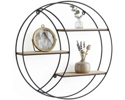 Home & Styling Wandplank / wandrekje Decohome - naturel/zwart - 3 niveaus - Dia 44 cm - Foto planken