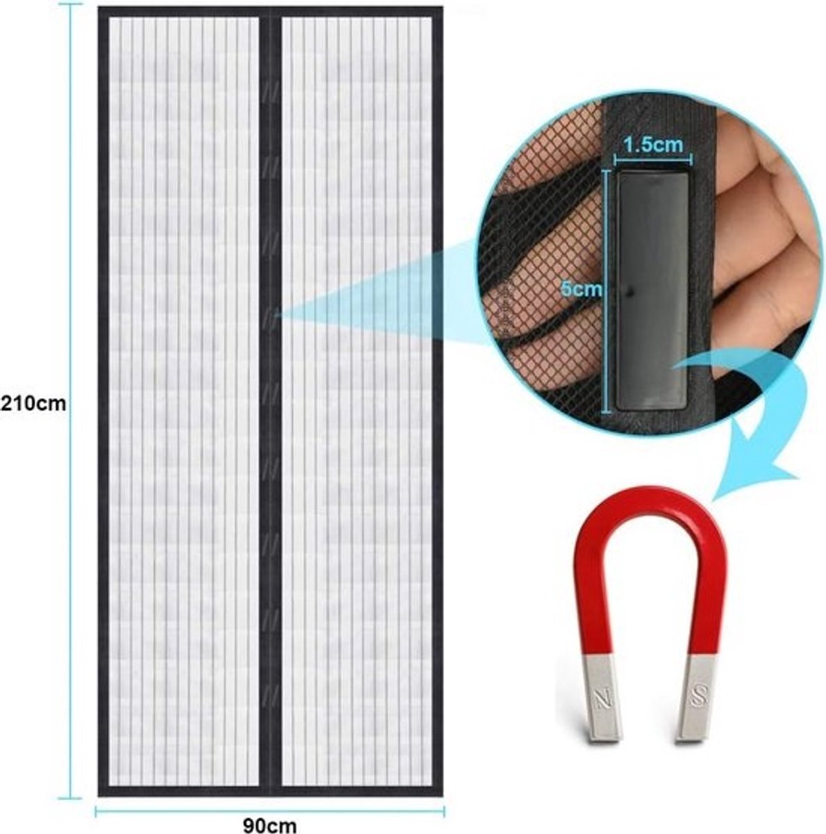 90 x 210 cm Magnetic Fly Screen Door Insect Curtain for Balcony Living Room Sliding Patio - Velcro Mounting, No Drilling