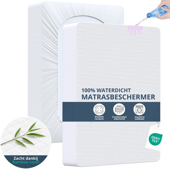 100% waterdichte matrasbeschermer, zacht dankzij bamboevezel. Met elastiek rondom, ademend en machine wasbaar.