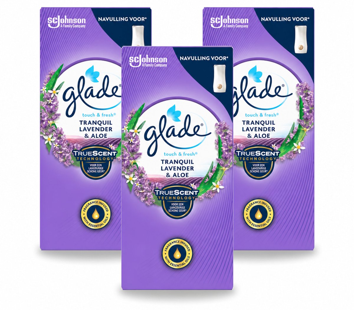 3 x Glade – Touch & Fresh Navulling – Tranquil Lavender & Aloe – 10 ml - Voordeelverpakking - 3 stuks