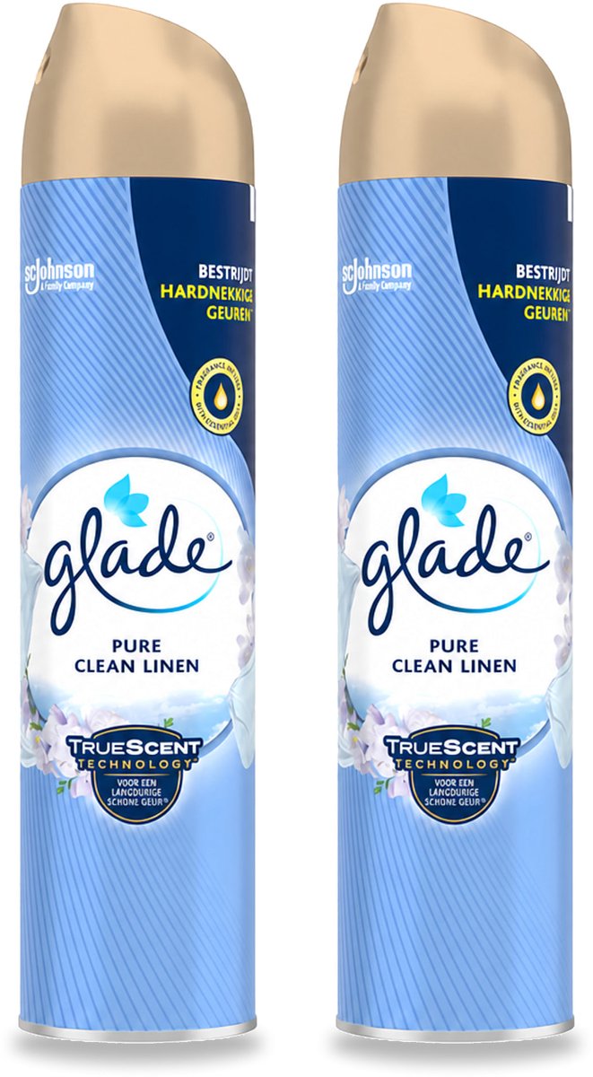 2 x Glade – Luchtverfrisser Spray – Pure Clean Linen – 300 ml - Voordeelverpakking - 2 stuks
