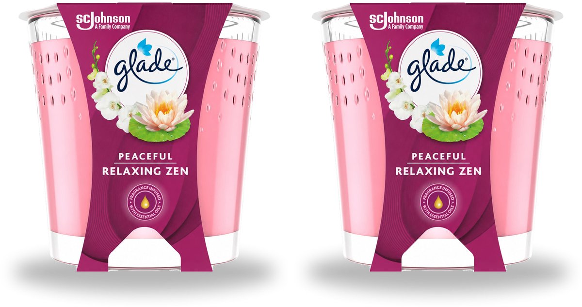 Glade 2 x Glade - Geurkaars Relaxing Zen - 100% Raapzaadwas - 112 g - Voordeelverpakking - 2 stuks lichtblauw