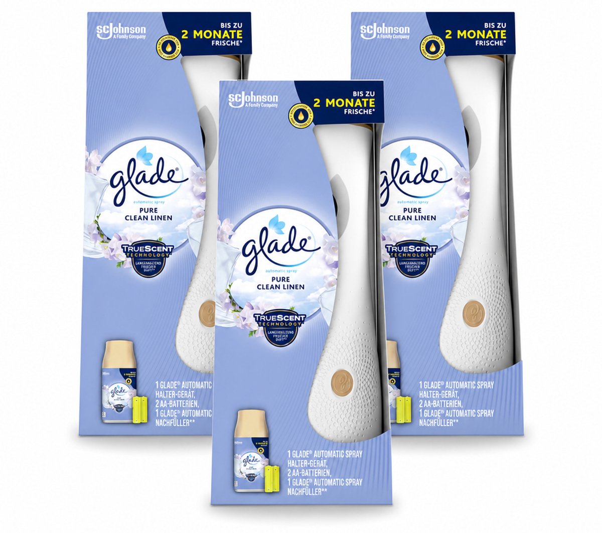 3 x Glade - Startset Automatische Spray - Pure Clean Linen - 269 ml - Bulkverpakking - 3 stuks