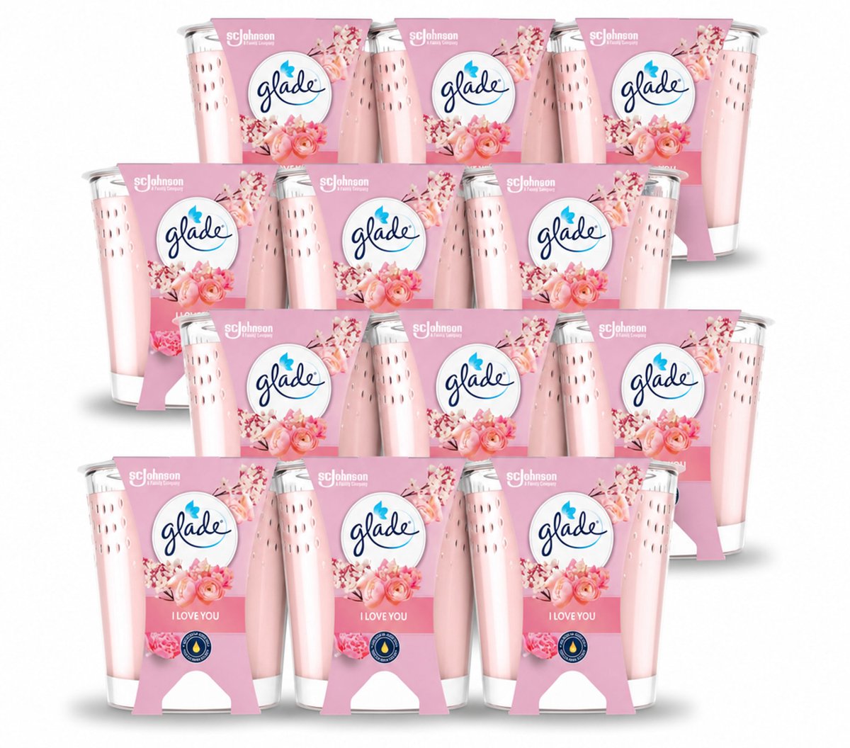 Glade 12 x Glade - Geurkaars I Love You - 100% Raapzaadwas & Vegan - 112 g - Voordeelverpakking - 12 stuks roze