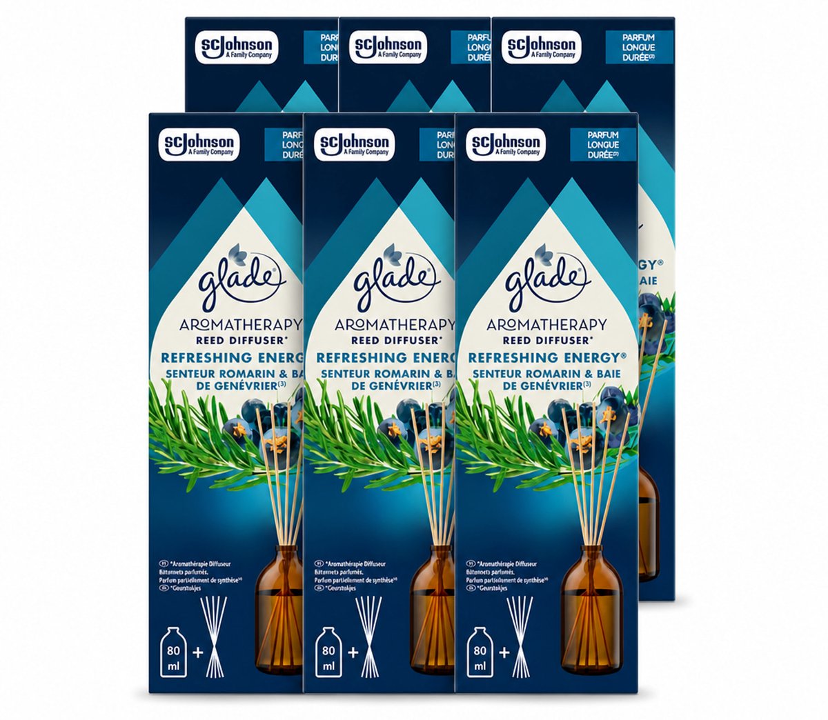 6 x Glade - Geurstokjes Verfrissende Energie - Aromatherapie Geurverspreiding - 80 ml - Voordeelverpakking - 6 stuks