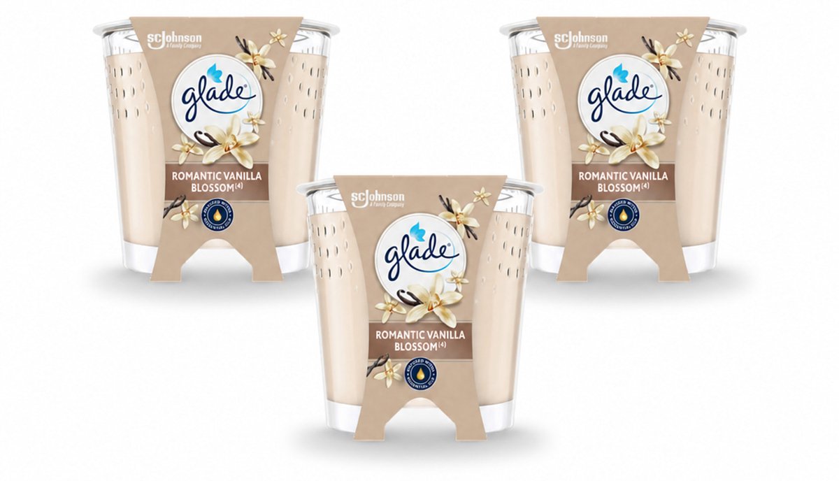 3 x Glade - Geurkaars Romantic Vanillebloesem - 100% Raapzaadwas & Vegan - 112 g - Voordeelverpakking - 3 stuks