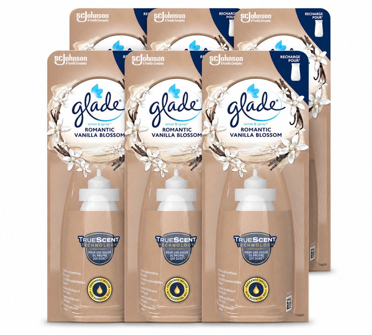 6 x Glade - Sense & Spray - Romantic Vanillebloesem - 18 ml - Voordeelverpakking - 6 stuks