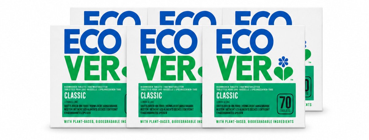 6 x Ecover - Vaatwastabletten Classic - Citroen & Limoen - 70 Tabs - Voordeelverpakking - 6 stuks