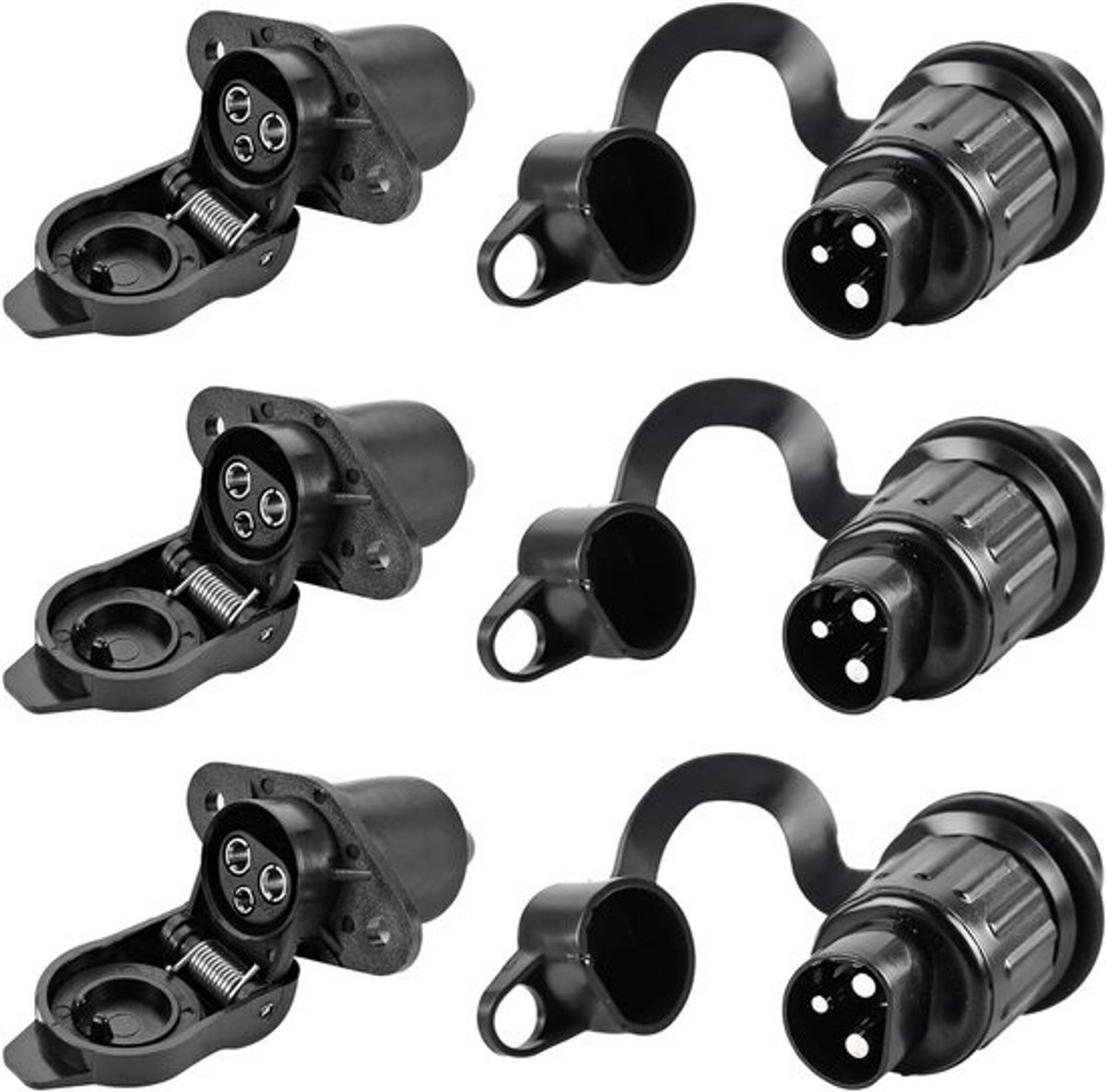 3-polig stopcontact platte driepolige stekker adapter voor campers 12 V-systemen - geschikt voor aanhangerstekker - 3 stuks .