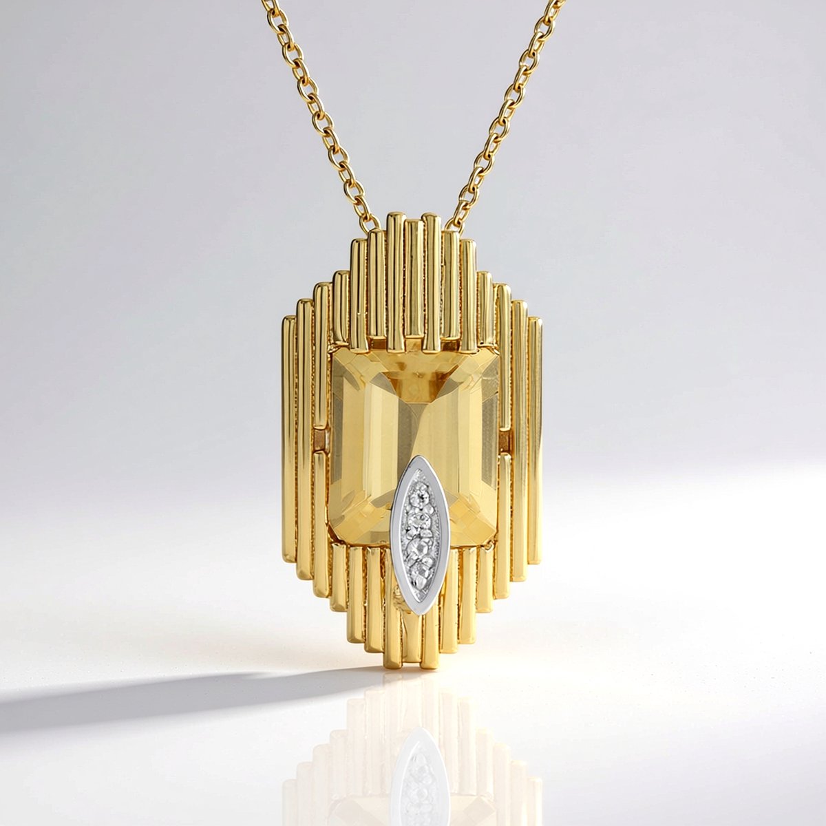 Cavill - 925 Sterling Zilver Vergulde Ketting - 3,654 ct Citrien & Witte Topaas - Elegante Achthoekige Trapgeslepen Hanger - 45 cm
