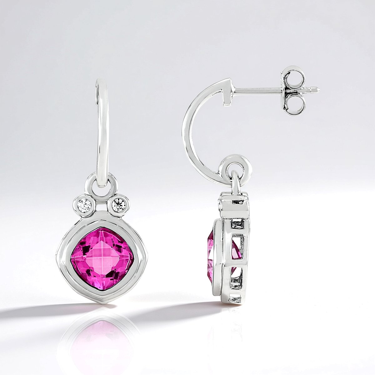 Cavill - Elegante Oorbellen - 925 Sterling Zilver Platina Geplateerd - Roze Kwarts 2,48 ct & Tanzaniaanse Zirkoon Pave 0,135 ct