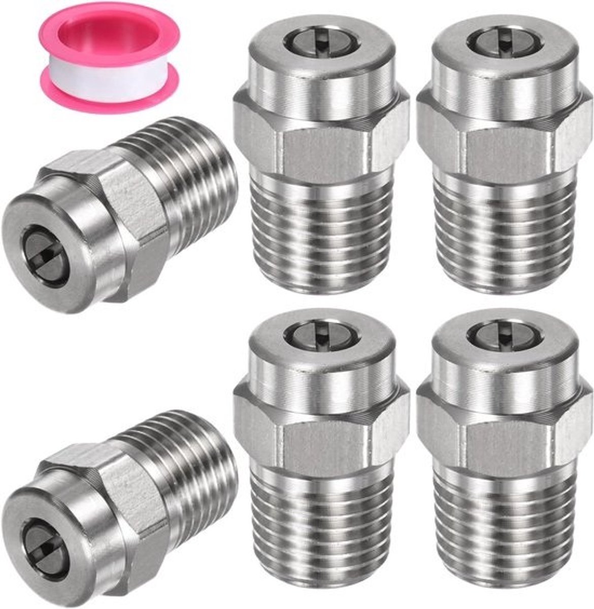 6 Stuks Vervangende Spuitmonden voor Hogedrukreinigers - 40 Graden 1/4 Inch NPT, RVS met Dichtband, Ideaal voor Effectieve Reiniging en Tuinonderhoud
