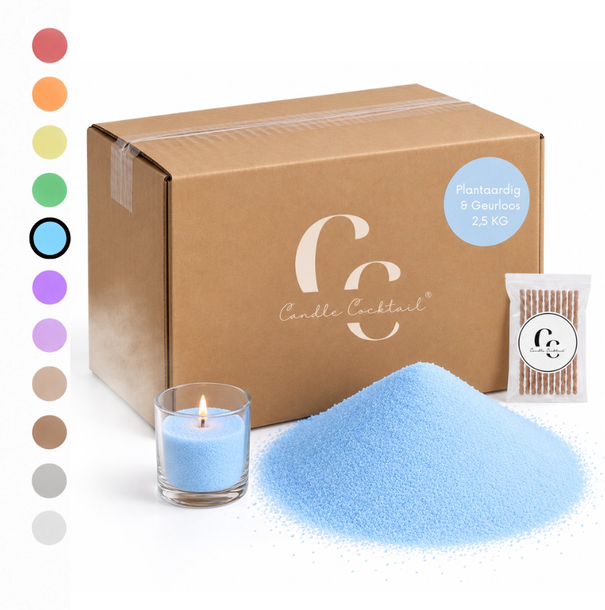 Kaarsenzand 2,5 kg | Blauw | Incl. 40 Lonten | Plantaardige Kaarsenwas | Zelf Kaarsen Maken | Candle Cocktail®