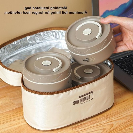 Thermische voedselcontainer - Ronde bento box van roestvrij staal met isolerende tas — afbeelding 3