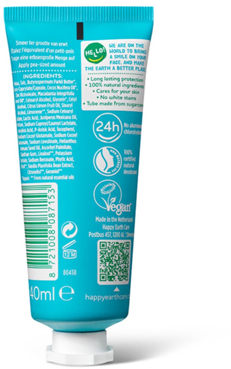 Happy Earth - 100% Natuurlijke Deodorant Crème Cedar Lime - 6 x 40 ml - Voordeelverpakking