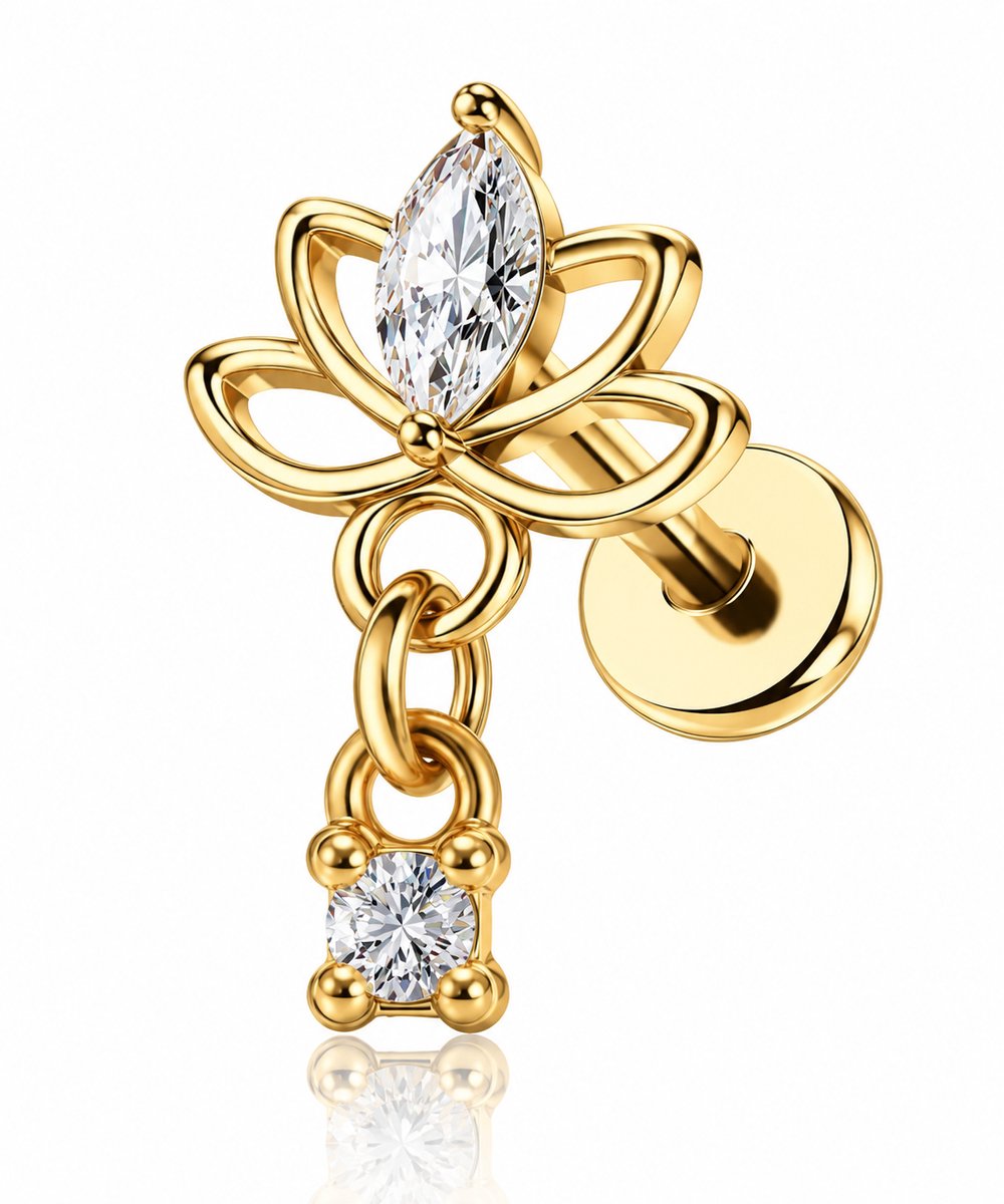 Maevi® Piercing voor Oor - Kleur: Goud - Formaat: 12 x 6 MM - Titanium - Tragus / Kraakbeen / Helix / Conch - Oorpiercing - Piercing Sieraad - Hoge Kwaliteit - Labret Piercing - Luxe Sieraad - Oorbellen