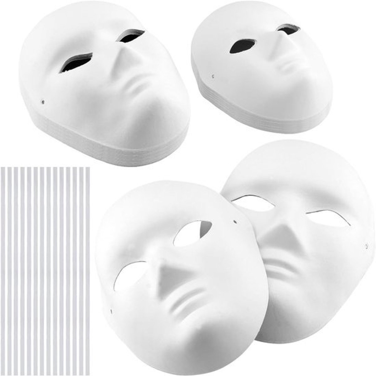 30 stuks witte papieren maskers voor carnaval, Halloween en feestdecoraties - elastische band