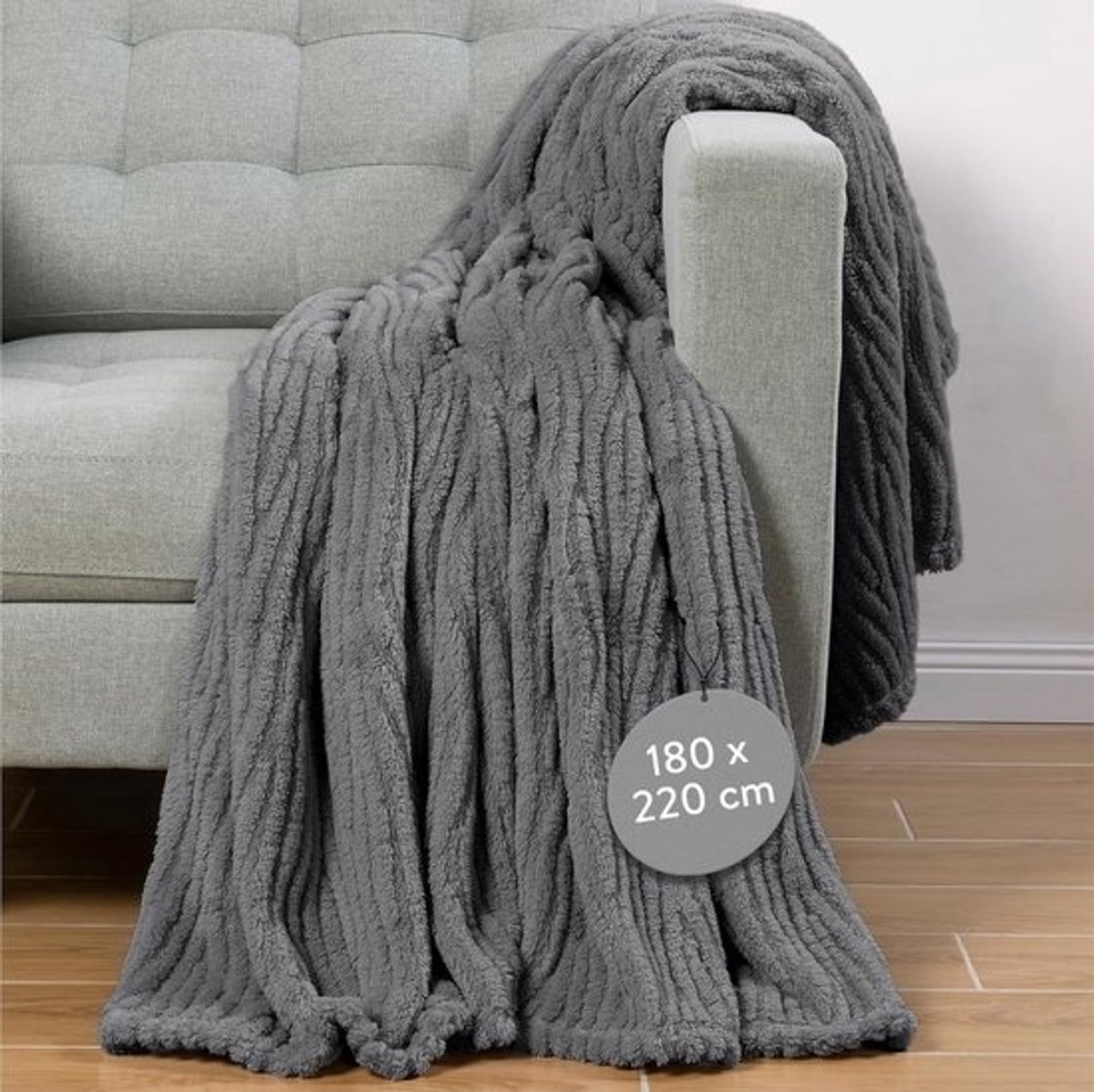 Warme en Zachte Sherpa Fleece Deken - 180 x 220 cm - Ideaal voor Bed en Bank - Machinewasbaar - Grijs