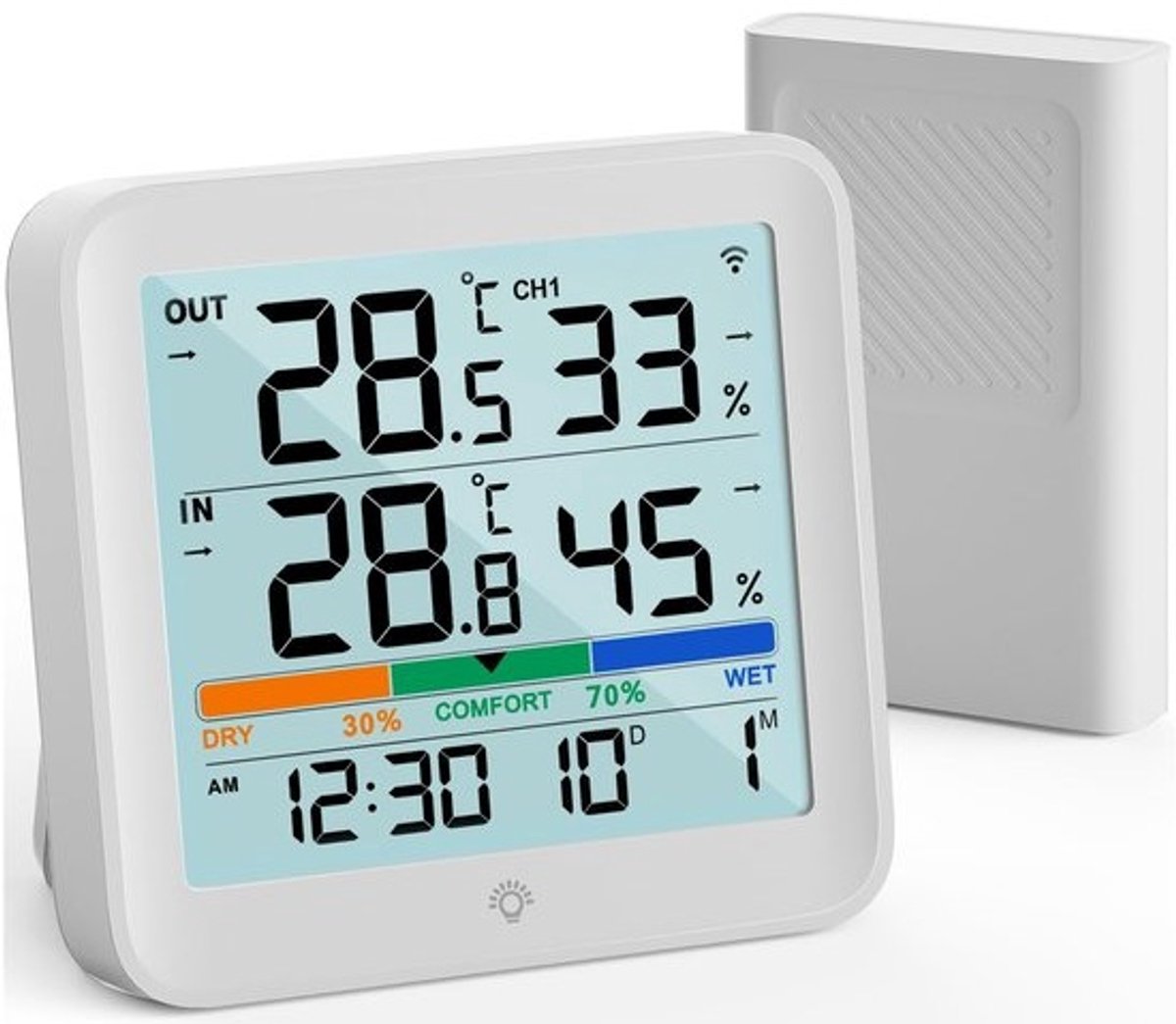 Digitale thermometer voor binnen en buiten met hygrometer - Weerstation met LCD-achtergrondverlichting