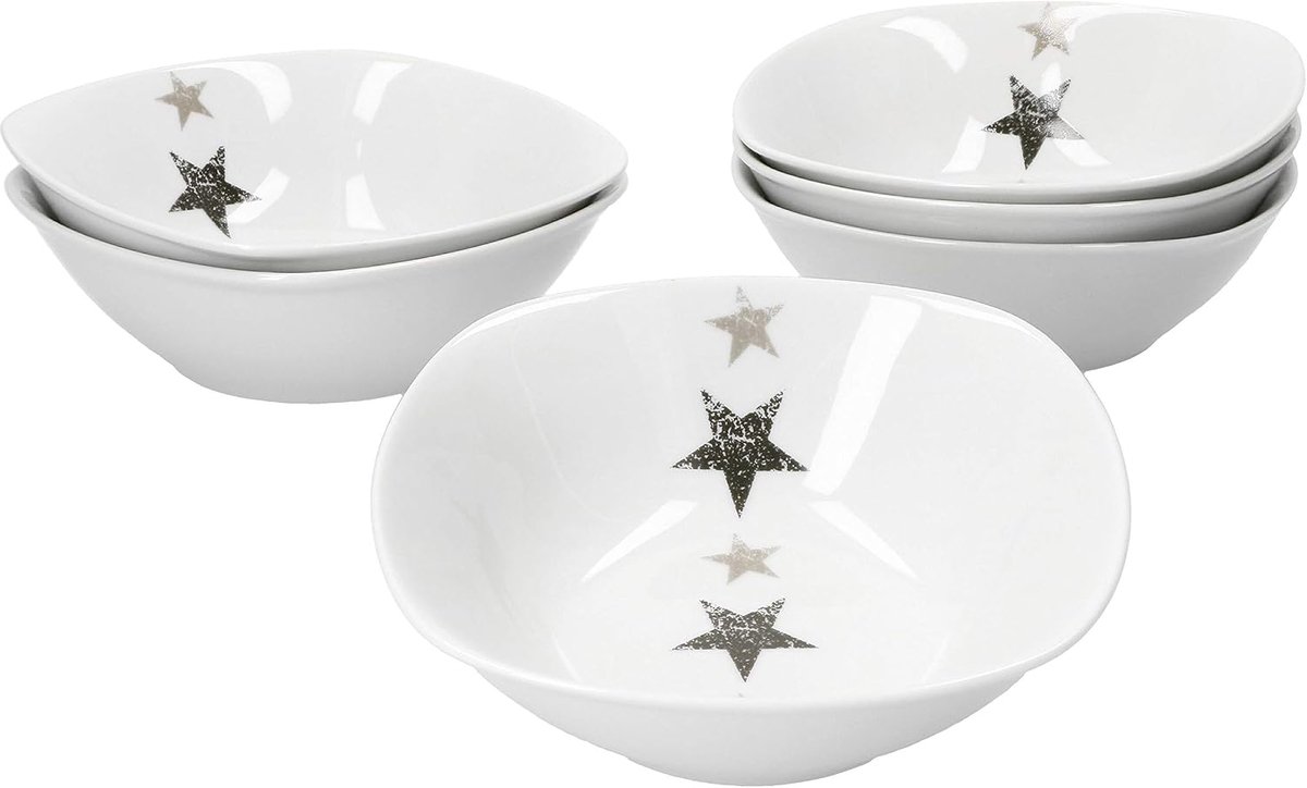 Set van 6 muesli-slakom Stars 14cm
