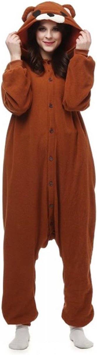 Dressfan Unisex volwassen kinderen dier pyjama bruine beer cosplay kostuum
