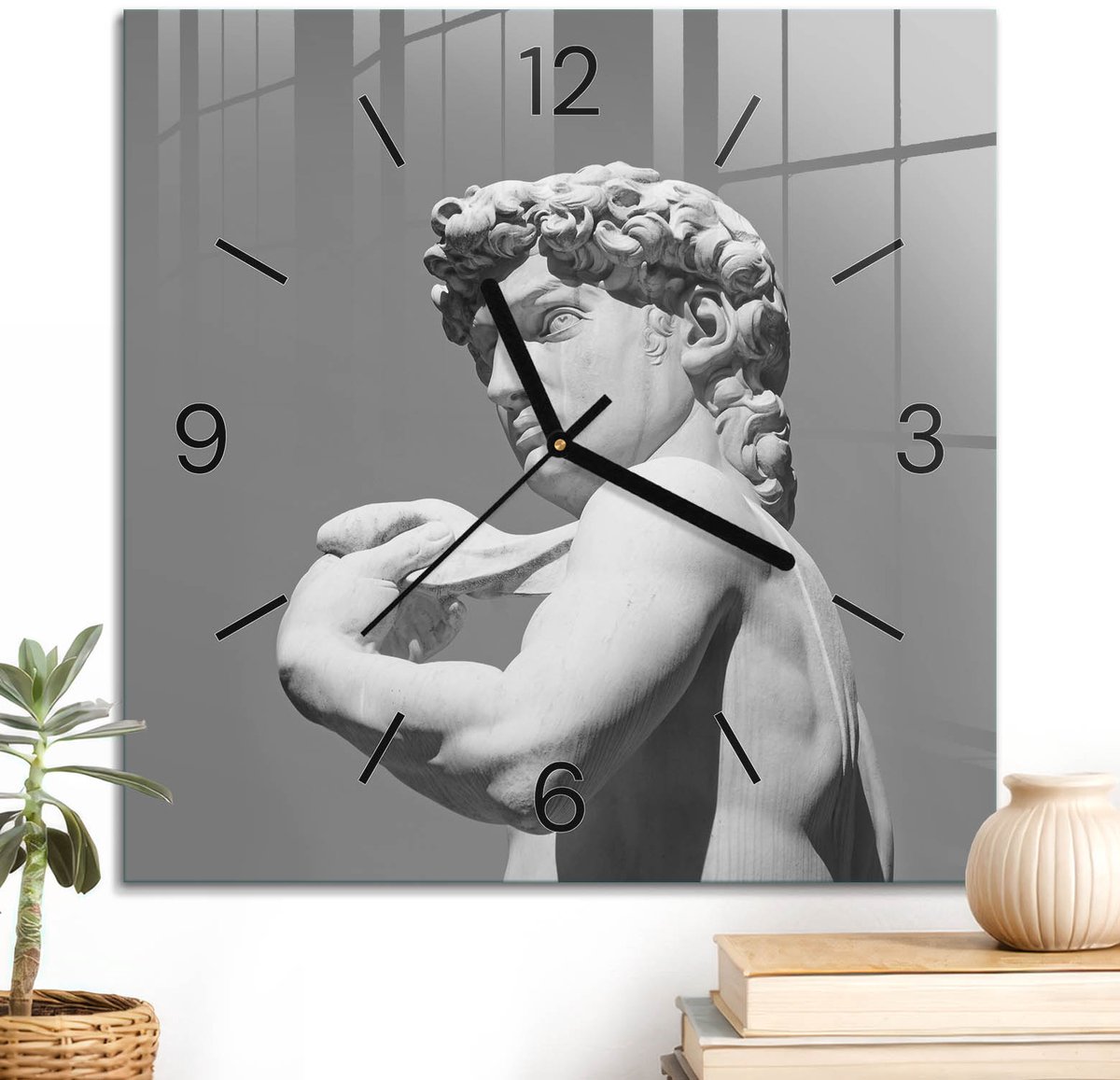 ArtPrintCave Grijs Glazen Klok - 30x30 cm - Wandklok Vierkant - Marmeren Beeld Unieke Klok - Mensen Stille Wandklok - Zwarte Klokwijzers