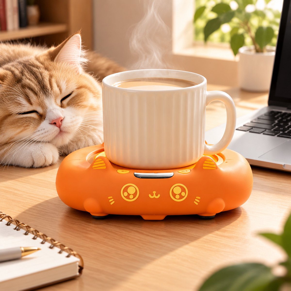 Namajunas Katvormige Warmhoudplaat voor Koffie & Thee - Elektrische Mok Warmer - 4 Temperatuurstanden - Warmhoudonderzetter voor Bureau en Thuis - Oranje