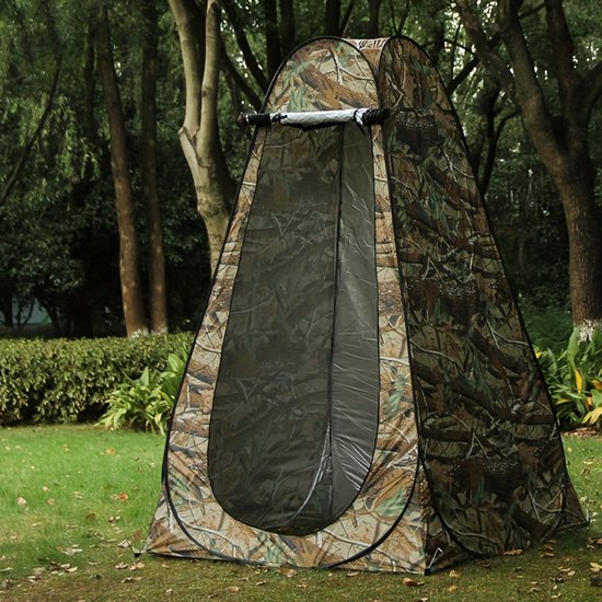 Douchetent - Buitentent - Kampeertent - Privacytent - Snel op te zetten tent - Omkleedtent - Warm en dik - Polyesterstof - Geschikt voor kamperen, strand en vissen - 150 x 150 x 190 cm - Camouflage — afbeelding 4