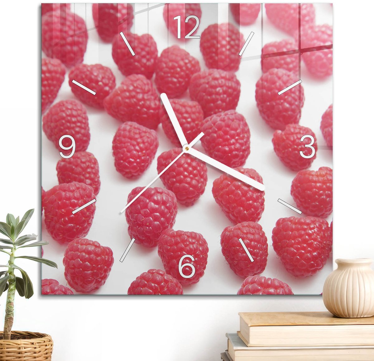 ArtPrintCave Rood Glazen Klok - 30x30 cm - Wandklok Vierkant - Frisse Natuur Stille Wandklok - Natuur Wandklok Keuken - Witte Klokwijzers