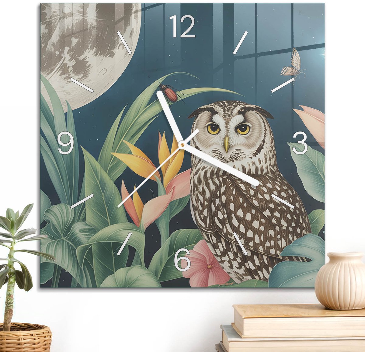 ArtPrintCave Groene Glazen Klok - 30x30 cm - Wandklok Vierkant - Nachtrust Unieke Klok - Natuur Stille Wandklok - Witte Klokwijzers