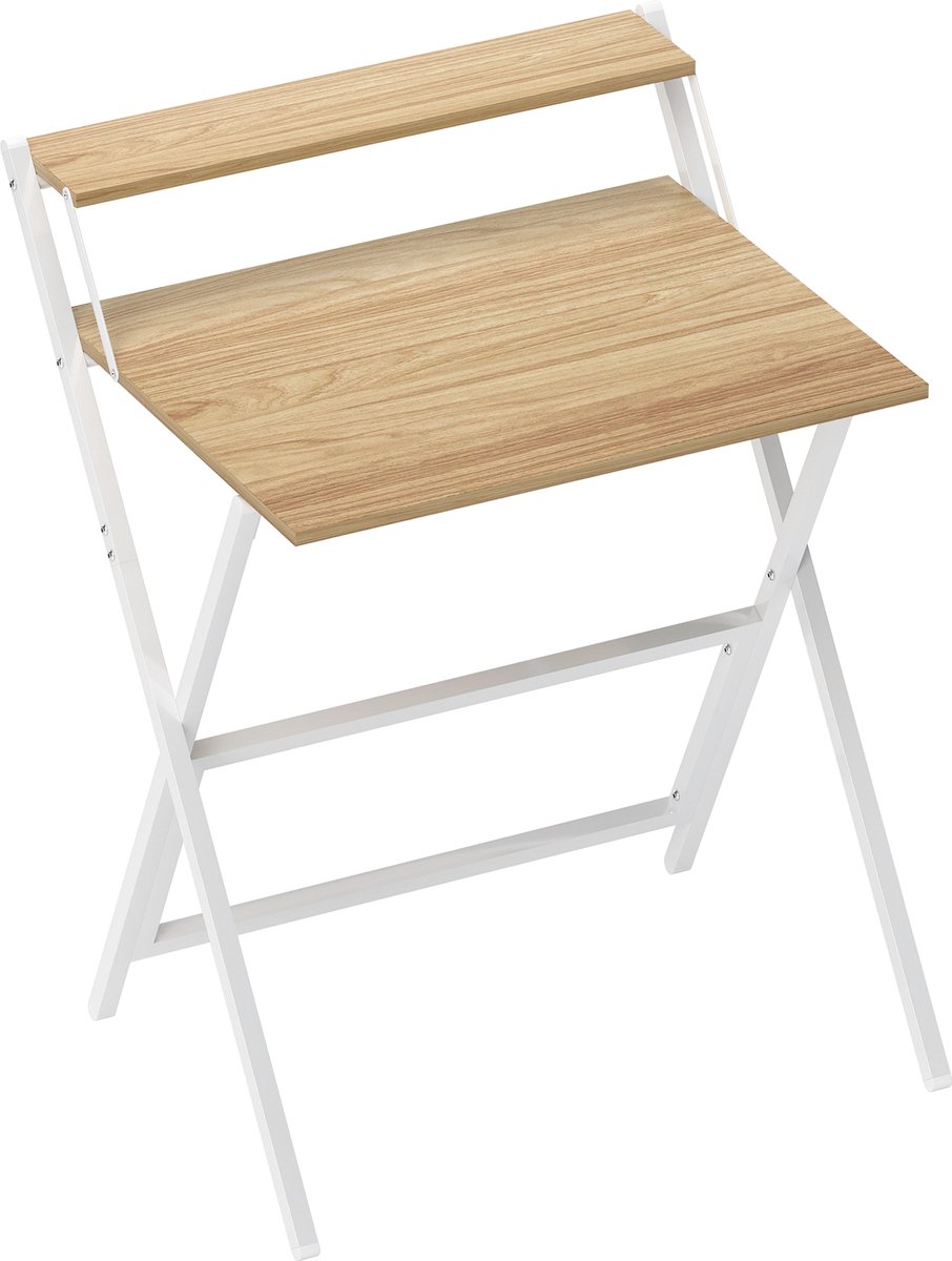 Inklapbaar Bureau - Voor Kleine Ruimtes - Met Opbergplank - 70x62x86,5 cm - Natuurlijk Hout