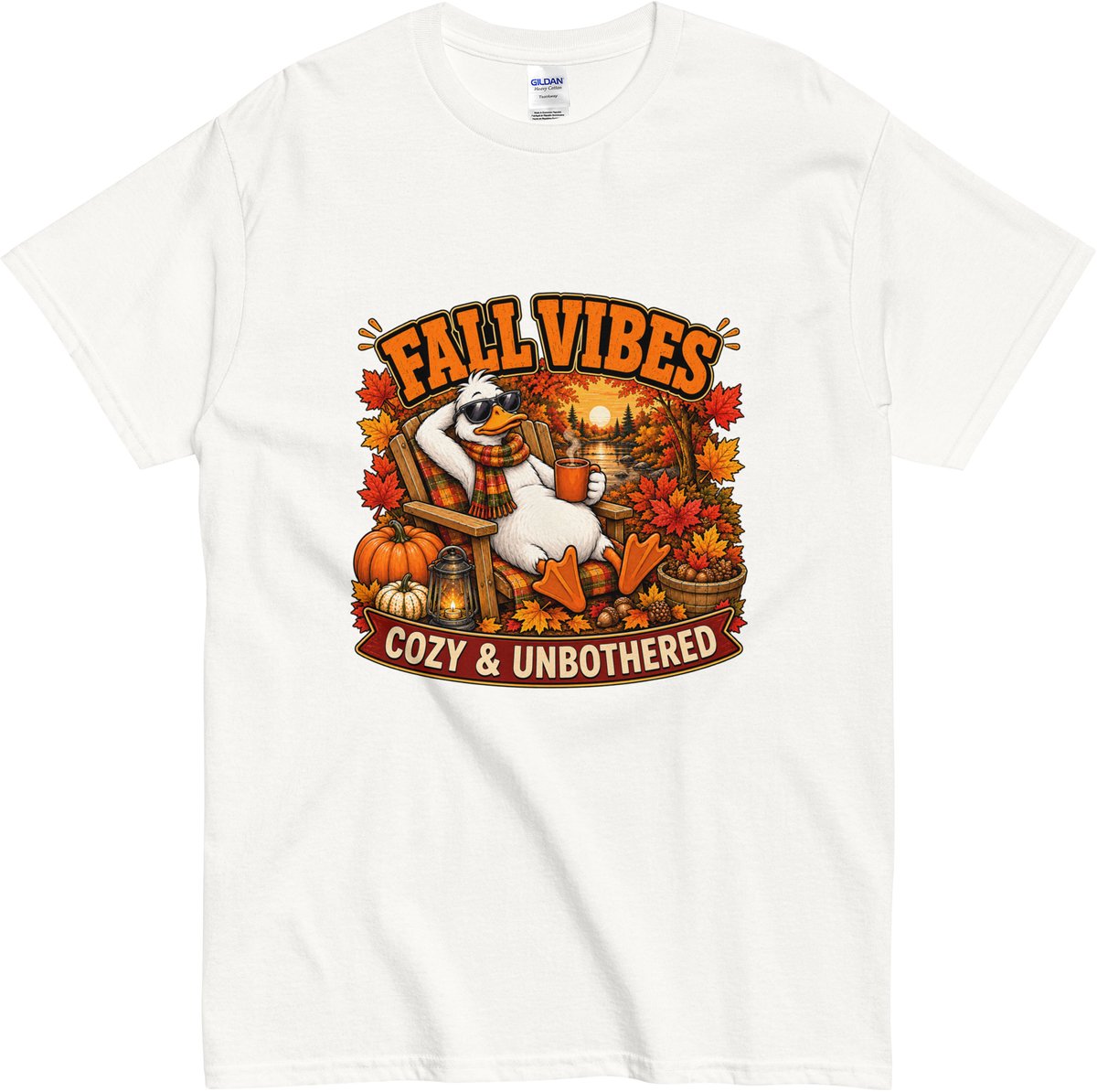 Fall Vibes T Shirt Heren en Dames - Cozy en Unbothererd - Grappig Herfst Tshirt met Gans - Wit - XL