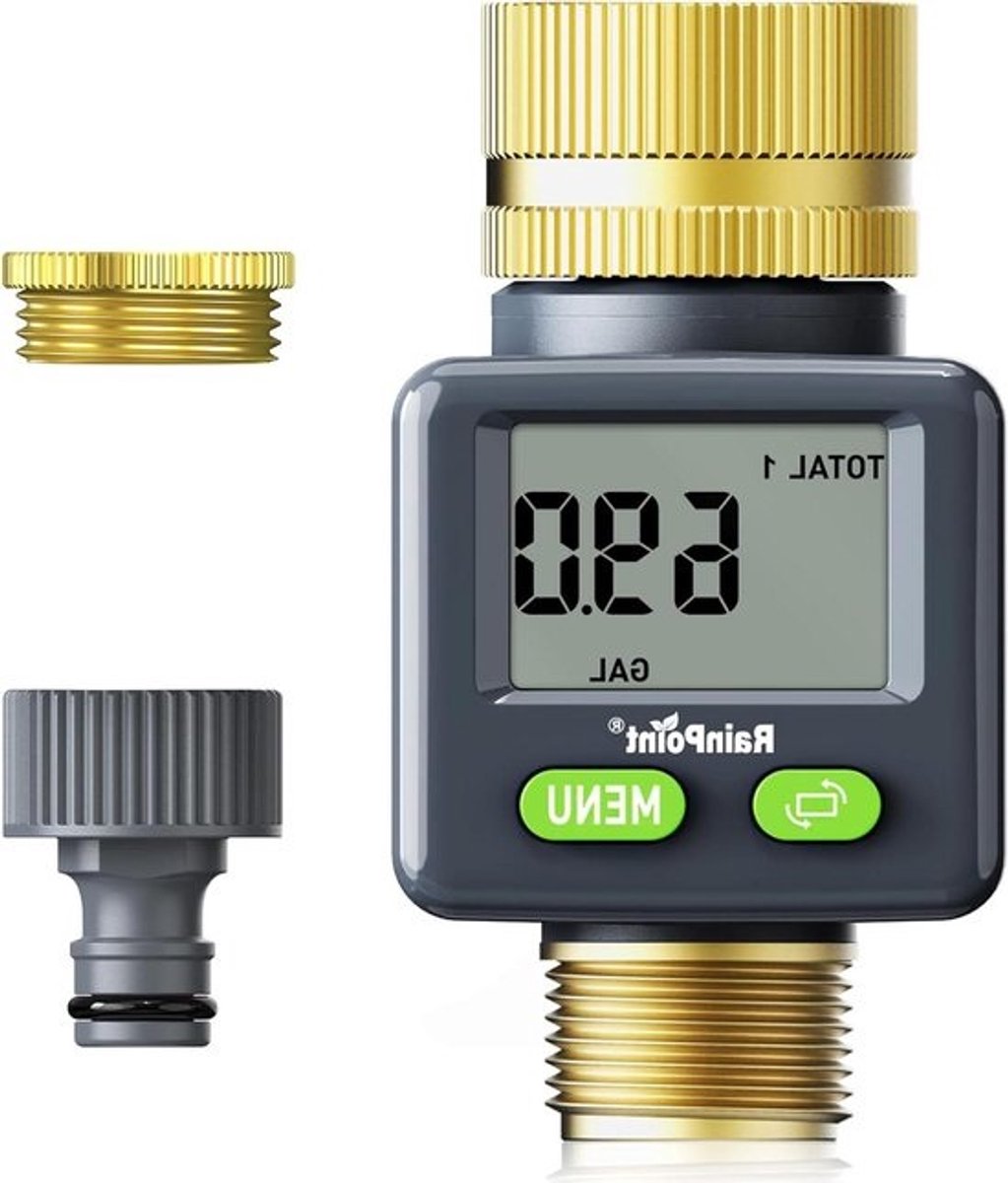 Watermeter met messing kop inlaat en uitlaat - 4 modi voor controle van het waterverbruik