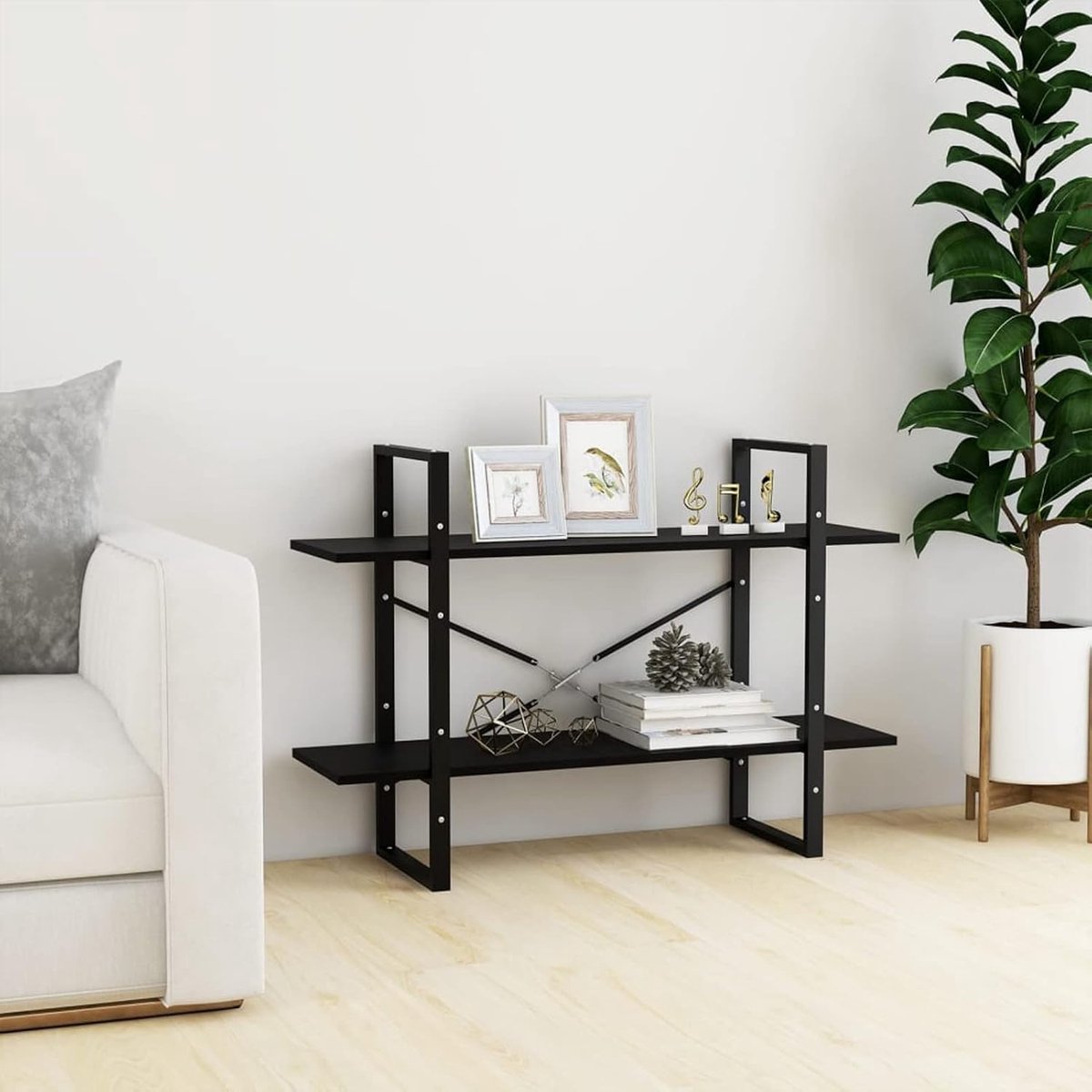 Boekenkast 2 vakken staande plank kantoor plank wandrek opslag rek huishoudrek grenen massief hout zwart 100x30x70 cm