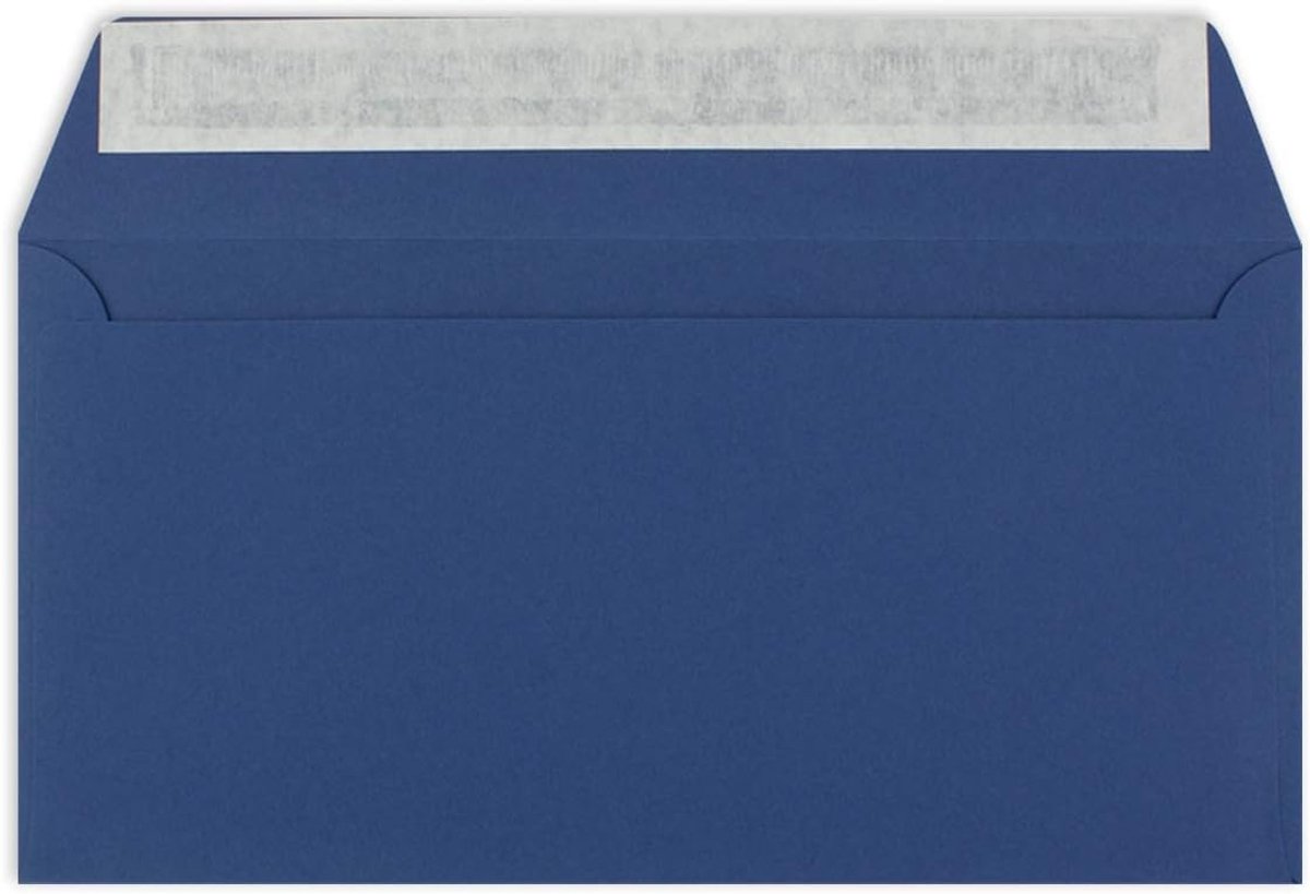 100 DIN lange enveloppen, donkerblauw, 11 x 22 cm, 120 g/m², hechthechting, standaard enveloppen voor doop en uitnodigingen van je Glüxx-Agent