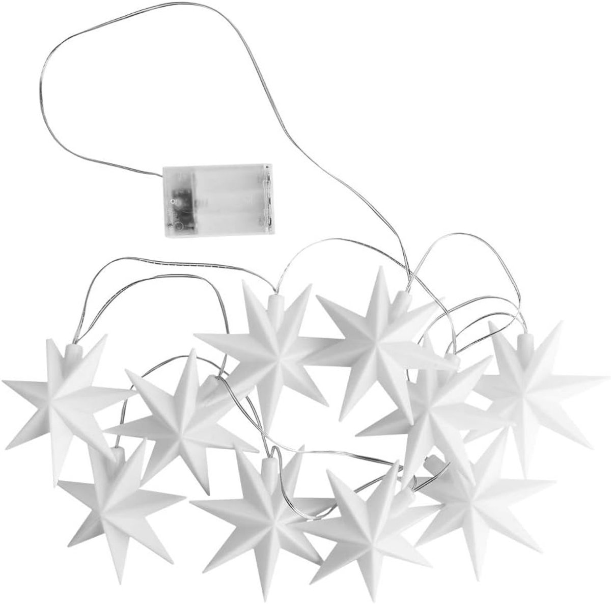 Sterren | Indoor | 10 witte sterren | elk Ø 12 cm | 1 LED in warm wit | werkt op batterijen | timerfunctie: 6 uur aan | 18 uur uit | raamdecoratie | kerstdecoratie