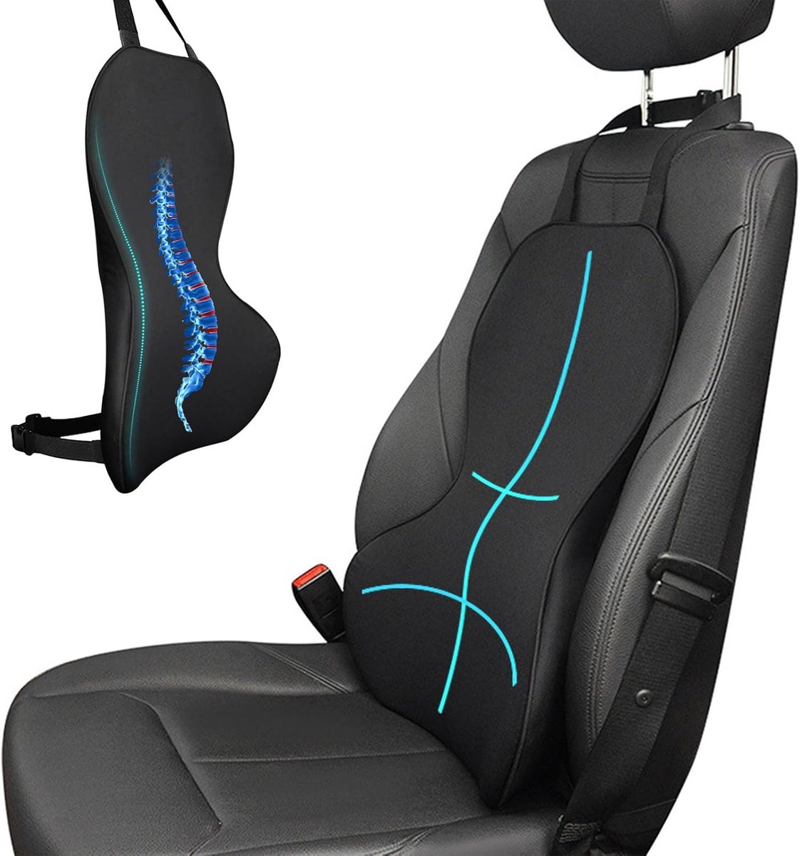 Ergonomisch lendenkussen voor autostoel en bureaustoel, traagschuim, 55 x 44 x 10 cm