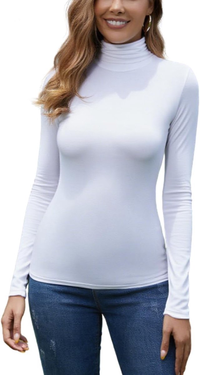 Coltrui voor dames, T-shirt met lange mouwen, getailleerd, modern, opstaande kraag, comfortabel, basic, trui, wol, top, vintage, chic, winter, herfst, lente