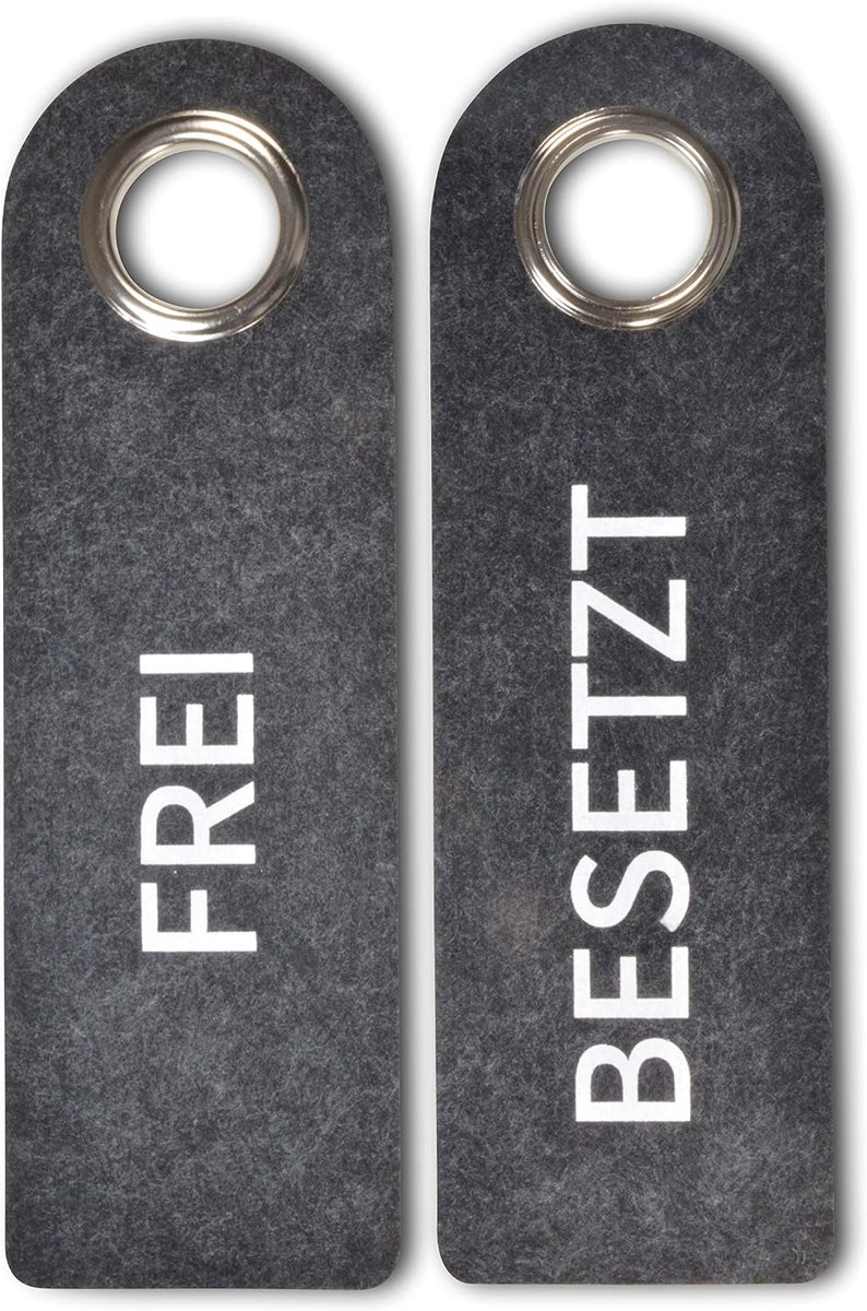 2 bezet deurhangers van vilt (donkergrijs) - met metalen beschermring - aan beide zijden bedrukt: Voorkant "vrij" achterkant "BEETZT" - Badkamer slaapkamer - Statusindicator - Veelzijdig inzetbaar