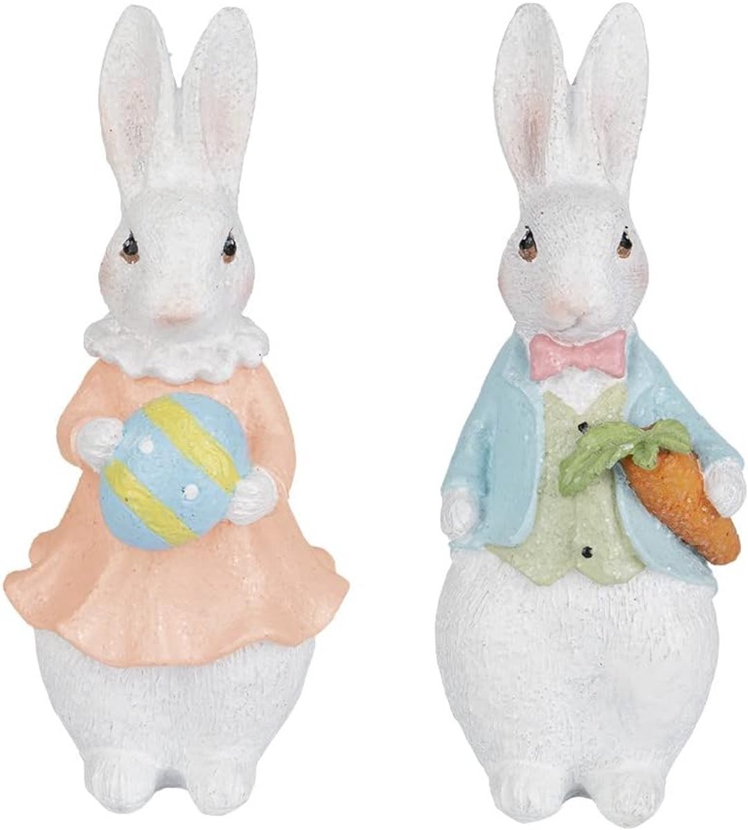 Idenn met hart decoratieve figuren, hazenpaar, 2 hazenfiguren met wortel en paasei, elk 13 cm hoog, elk 6 cm breed, ideaal als decoratie voor Pasen