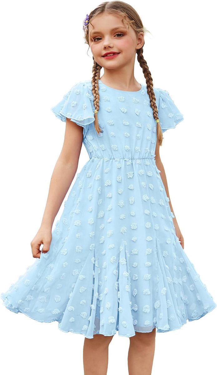 Meisjesjurk, bruiloftsfeest, bruiloftsfeest, korte mouwen, zomer, casual, prinses, chiffon jurken, kinderen, jongeren, kleding 3-12 jaar