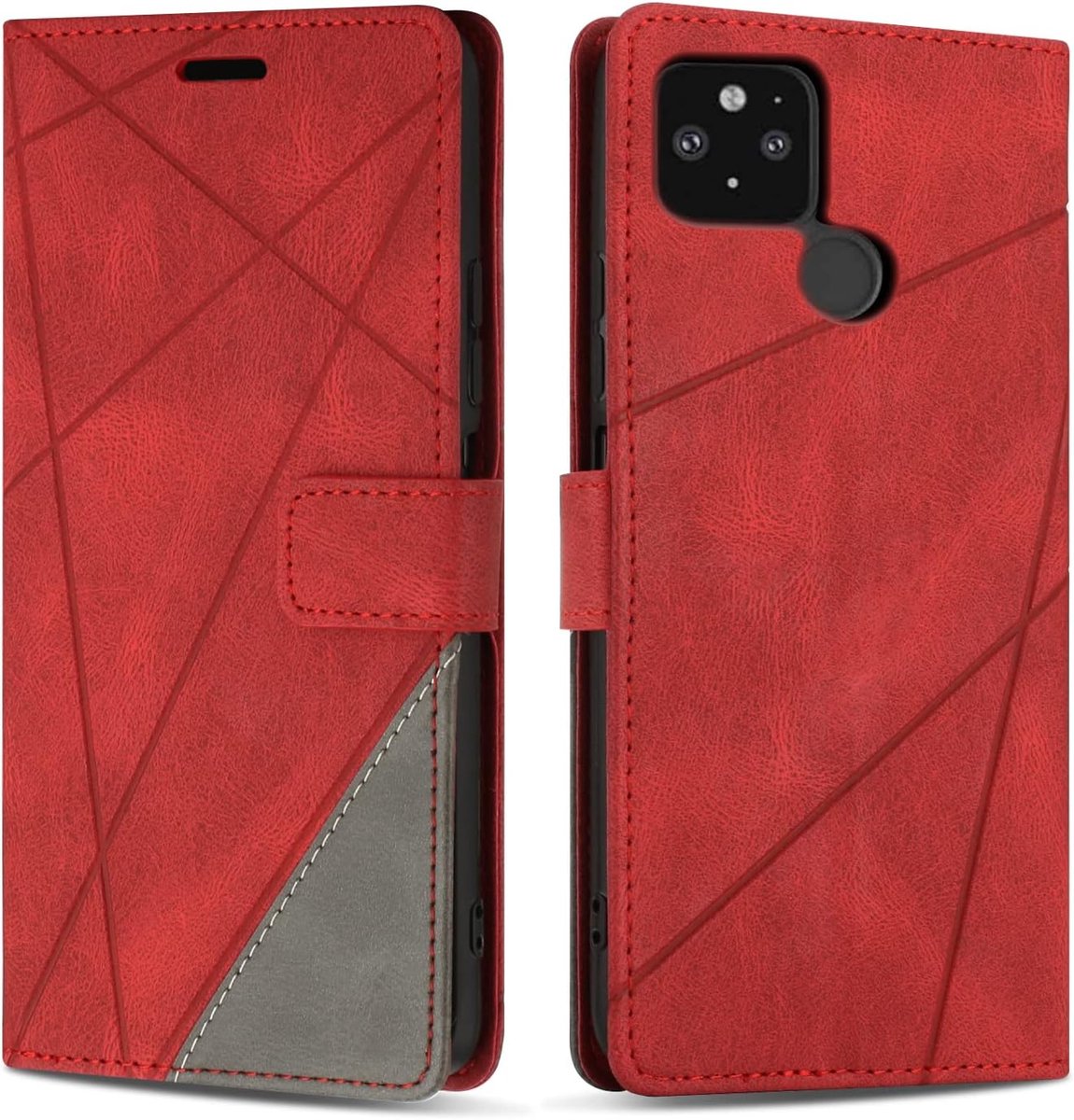 Hoesje voor Google Pixel 4A 5G / Google PIXEL 5 XL, Premium Lederen Portemonnee Beschermhoes Telefoonhoesjes met Kaartenvakken Beschermhoesje voor Google Pixel 4A 5G / Google PIXEL 5 XL, Rood