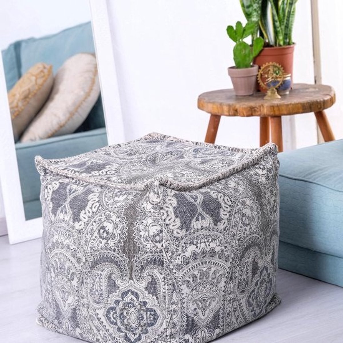 Bohemian Pouf Cube Cover - 50cm - Luxe Vloerkussen voor Creatieve Decoratie